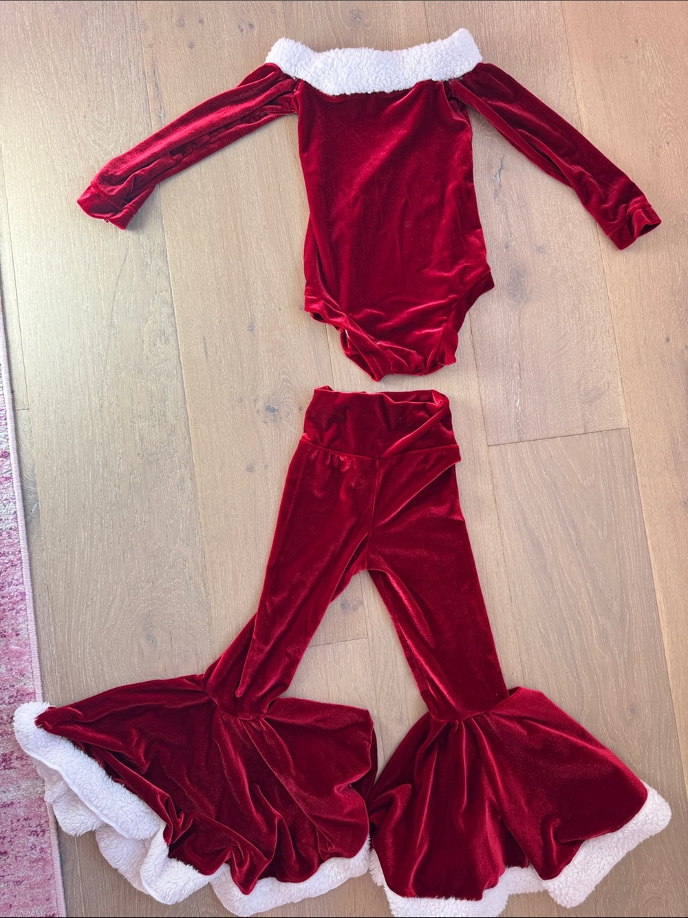 Red Velvet Holiday Kids Set with White Faux Fur Trim